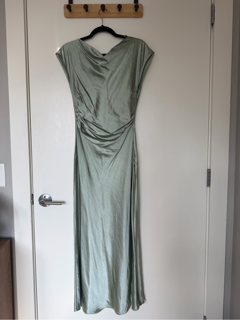 Elegant Sage Green Women’s Draped Satin Dress